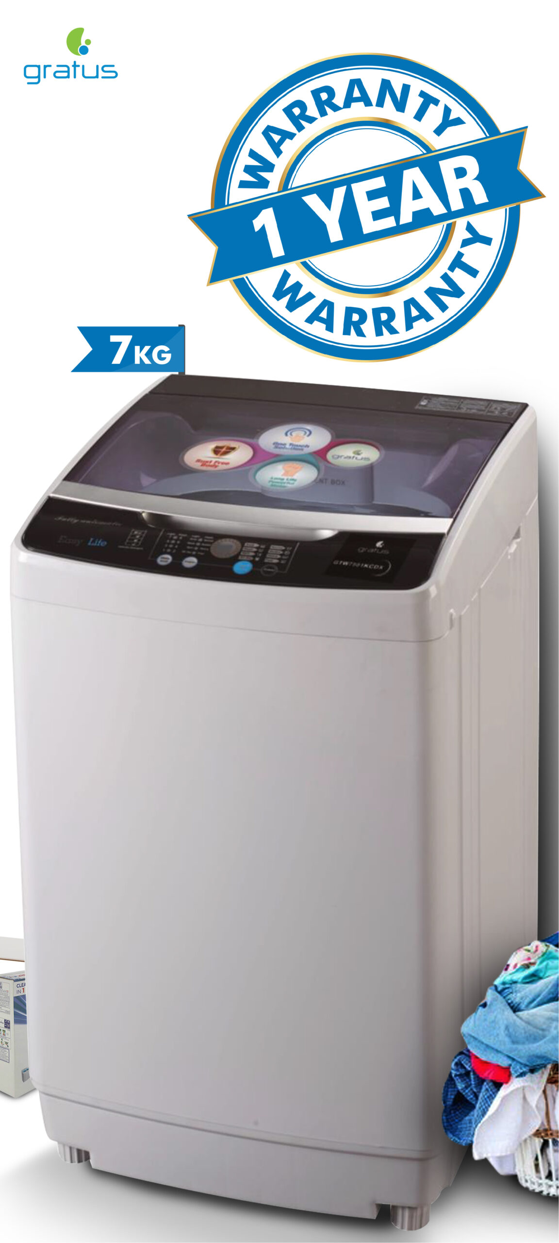 Gratus 7 Kg Top Load Washing Machine, Model- GTW7501KCDX