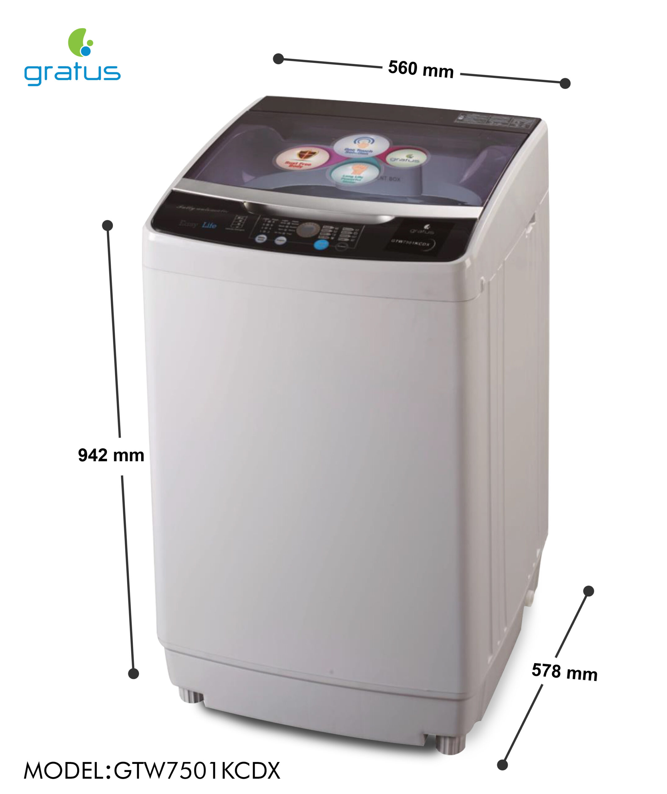 Gratus 7 Kg Top Load Washing Machine, Model- GTW7501KCDX