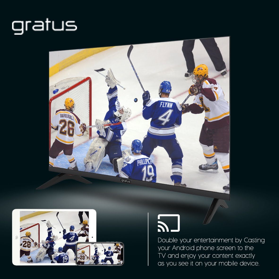 Gratus 32 Inch Edgeless HD Ready LED Smart TV with Android 14, DVB T2/S2 Receiver & Superior Sound | Model LT32A524M