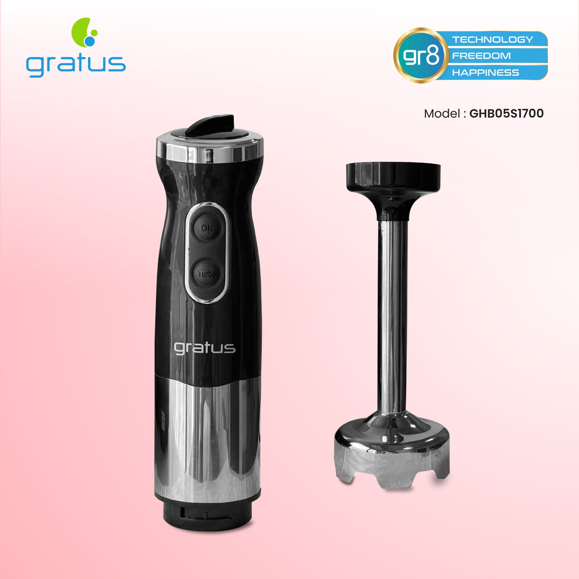 Gratus 1000W Hand Blender with Detachable Stainless Steel Rod | Model GHB05S1700