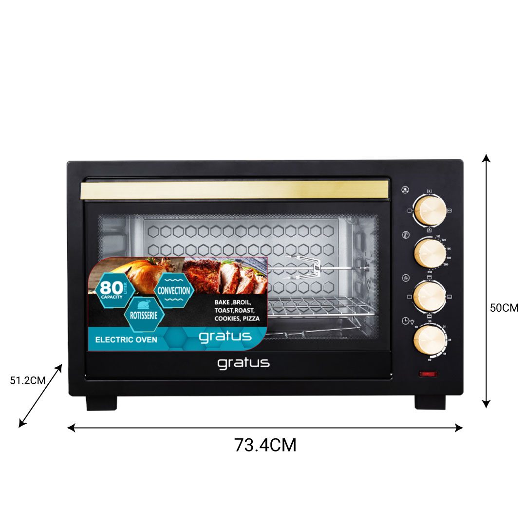 Gratus 80L 2800W Electric Oven Toaster Grill with Rotisserie, Timer & Temperature Control, 1-Year Warranty – Model GTC80NCGX2