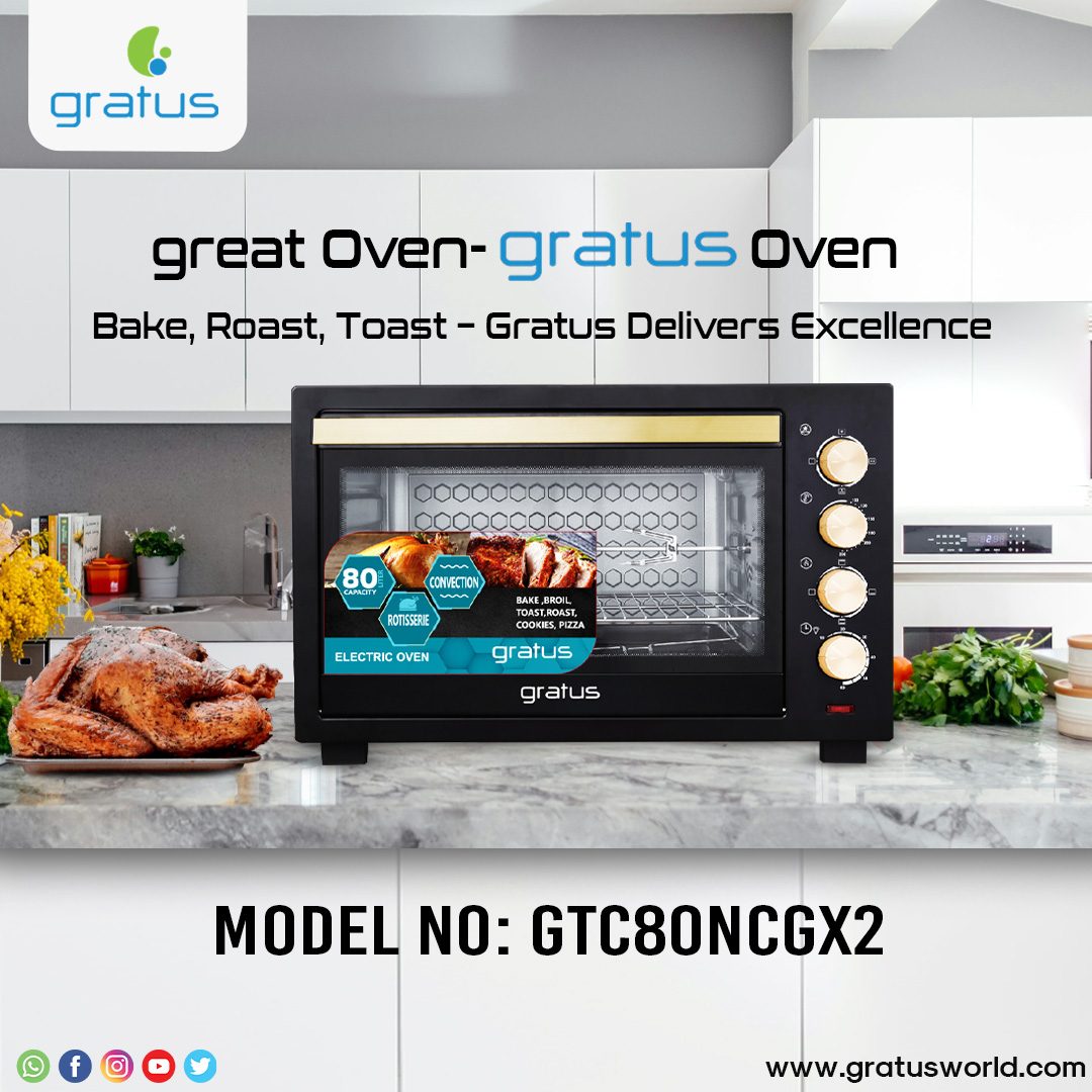 Gratus 80L 2800W Electric Oven Toaster Grill with Rotisserie, Timer & Temperature Control, 1-Year Warranty – Model GTC80NCGX2