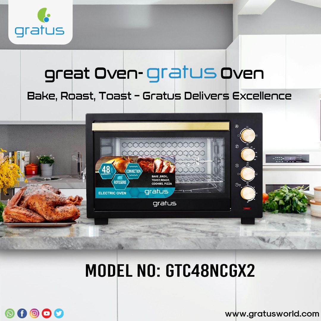 Gratus 48L 2000W Electric Oven Toaster Grill with Rotisserie, Timer & Temperature Control, 1-Year Warranty – Model GTC48NCGX2