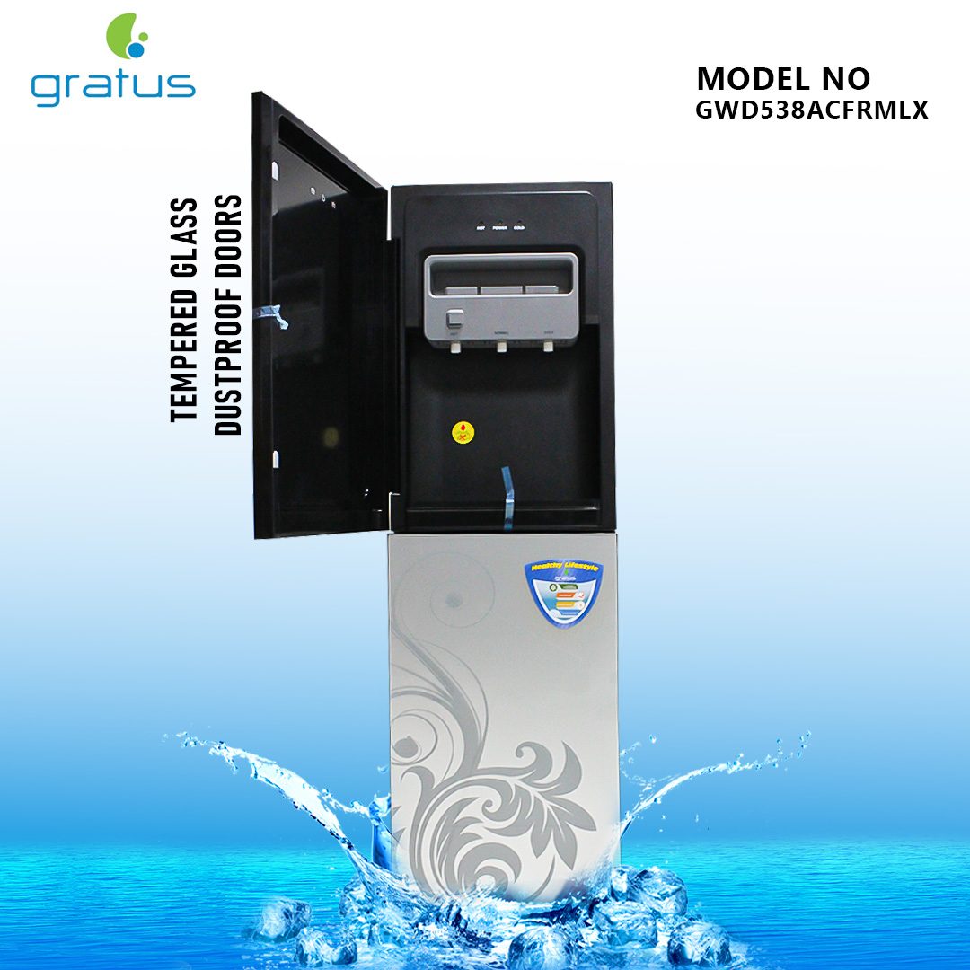 Gratus 3 Tap Floor Standing Top Loading Water Dispenser with Inbuilt Refrigerator | Hot, Cold & Normal Water | 1-Year Full & 2-Year Compressor Warranty | GWD538ACFRMLX