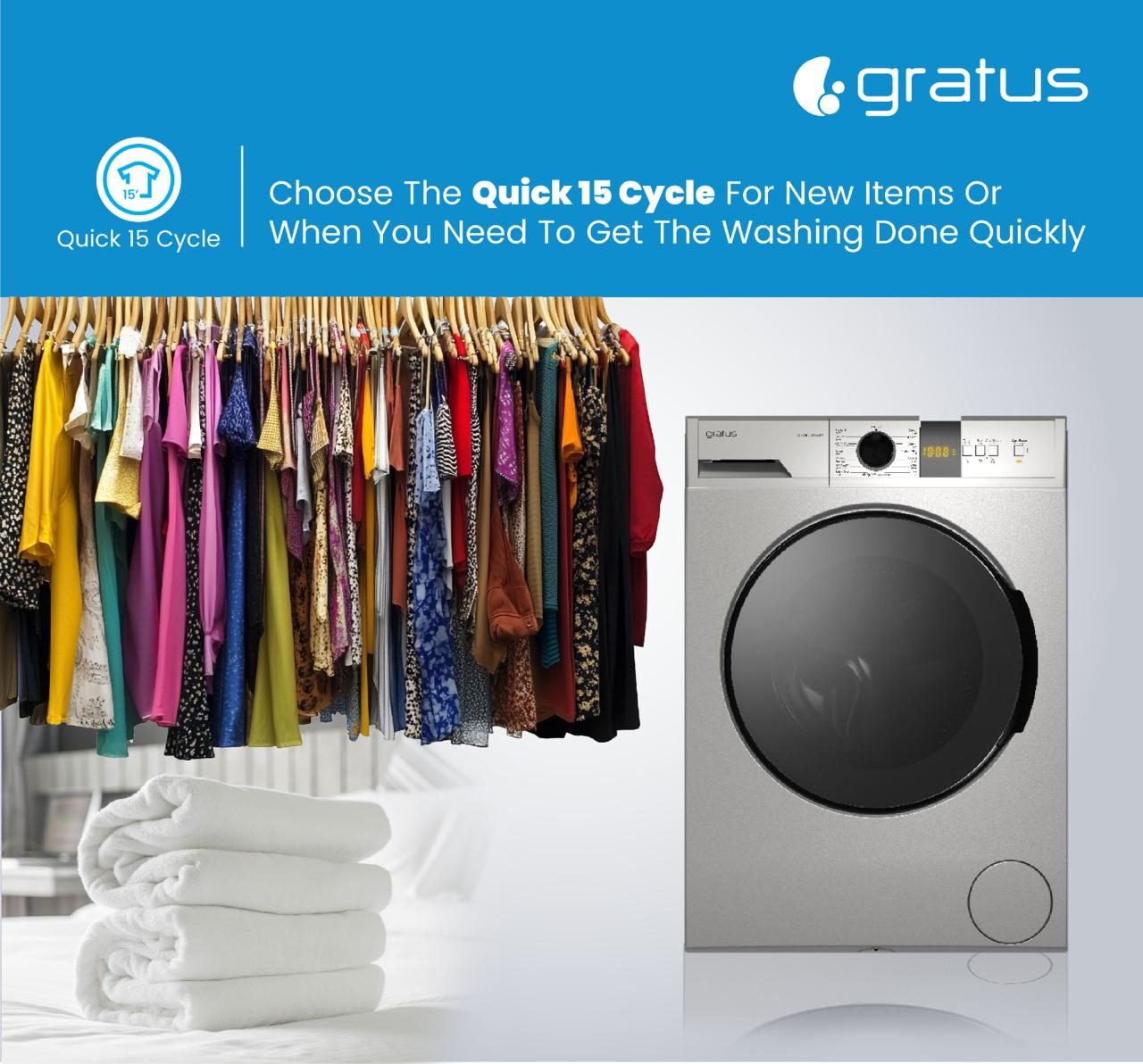 Gratus 8 KG Front Load Washing Machine 1400 RPM & 15 Programs, Digital Display, Inverter Motor, inox silver, 1 Year Full Warranty, Model - WFD8502WEVTX