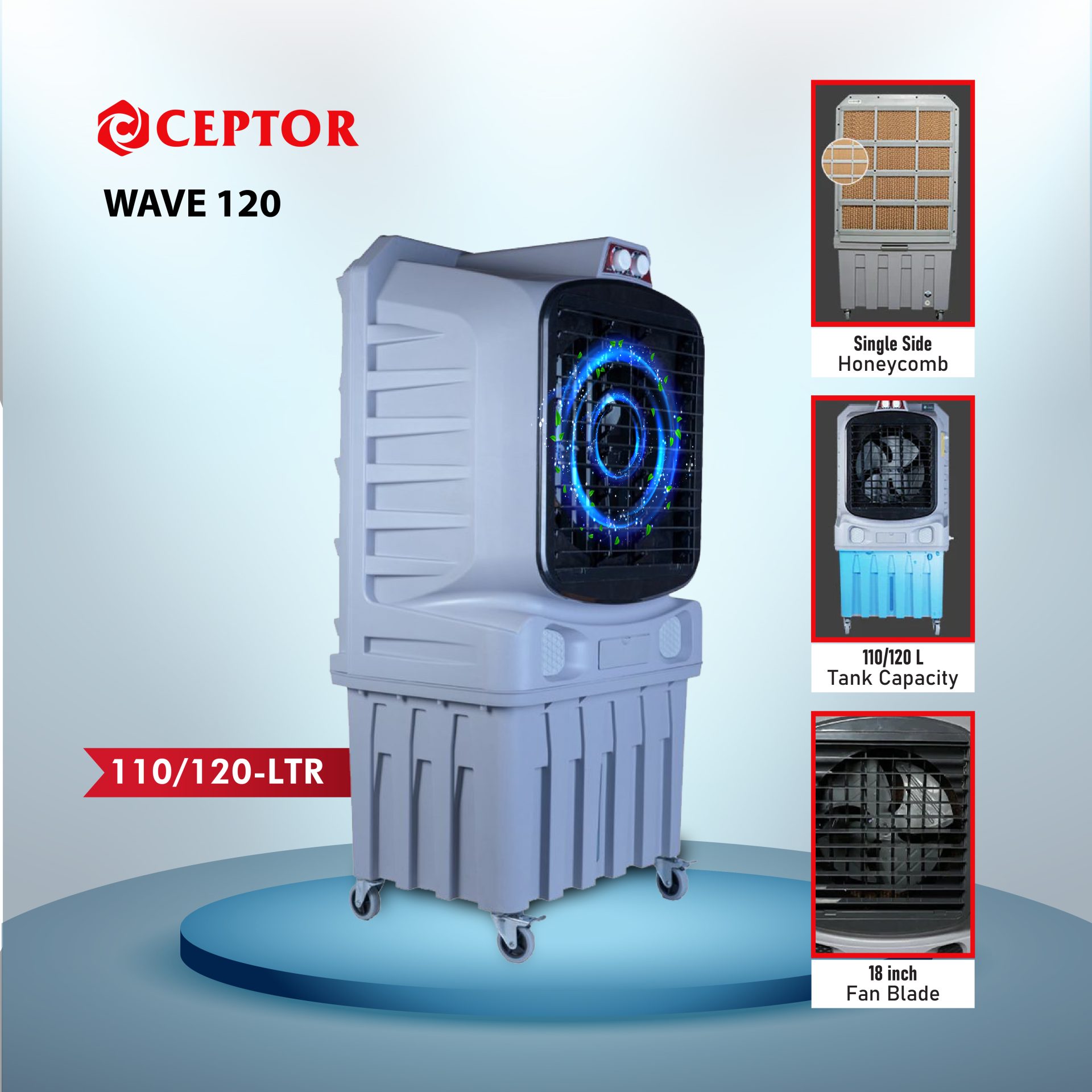 The Wave120 110 Ltrs SUPER DESERT COOLER with Powerful air delivery, Made in India, Model- WAVE120