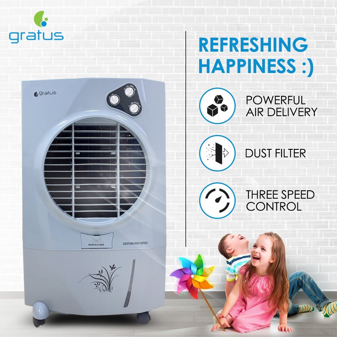 Gratus 80L Icestorm Deluxe Air Cooler with Four Way Air Deflection, Made in India, Model- ICESTORM80DX