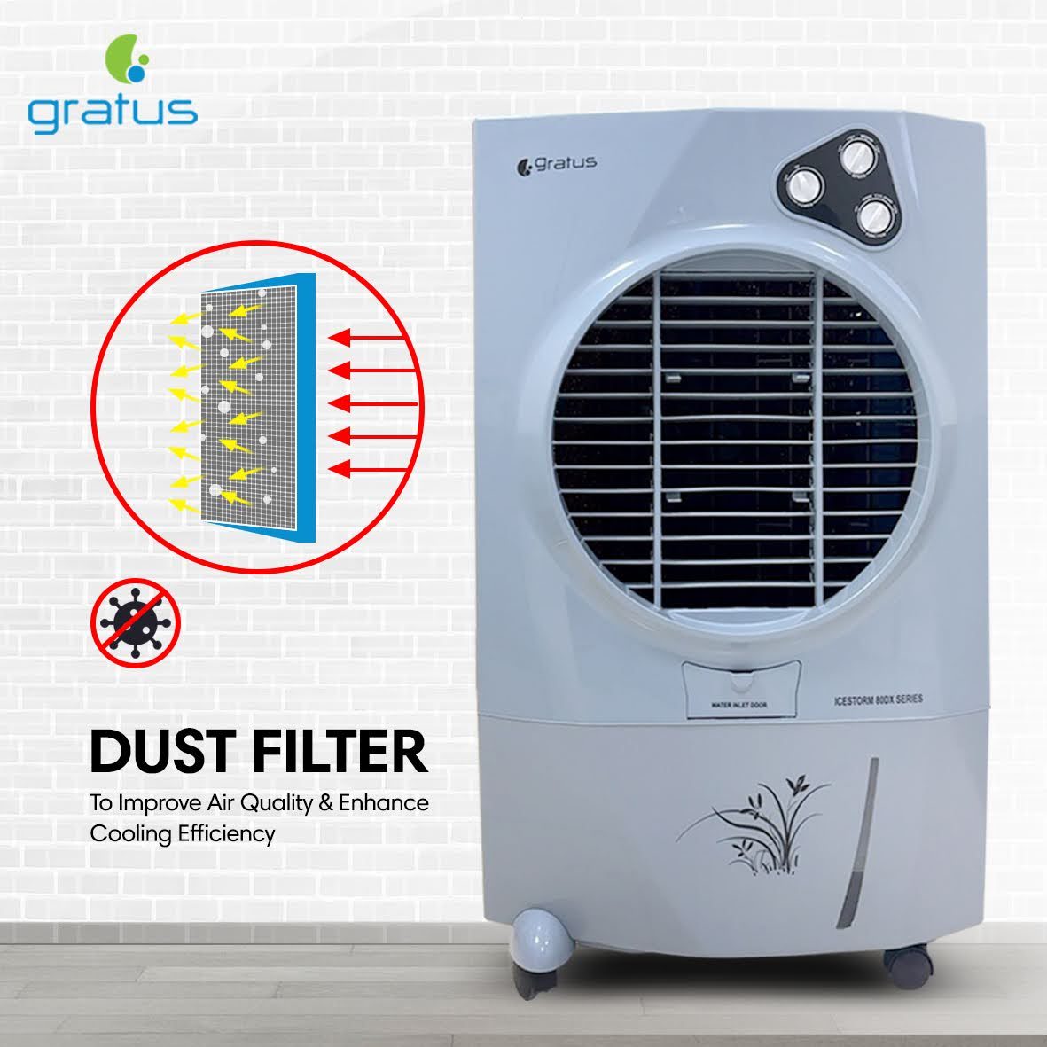 Gratus 80L Icestorm Deluxe Air Cooler with Four Way Air Deflection, Made in India, Model- ICESTORM80DX