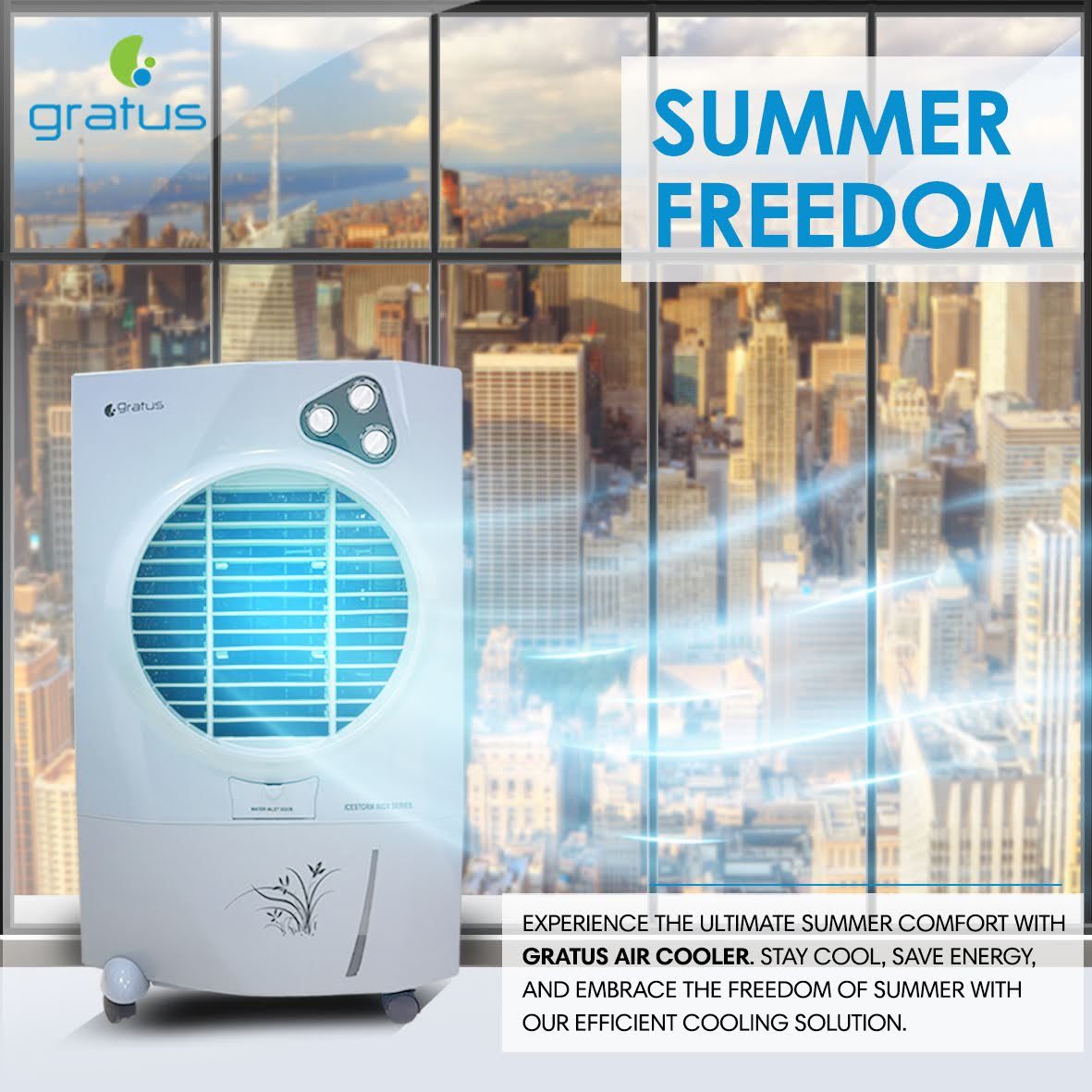 Gratus 80L Icestorm Deluxe Air Cooler with Four Way Air Deflection, Made in India, Model- ICESTORM80DX