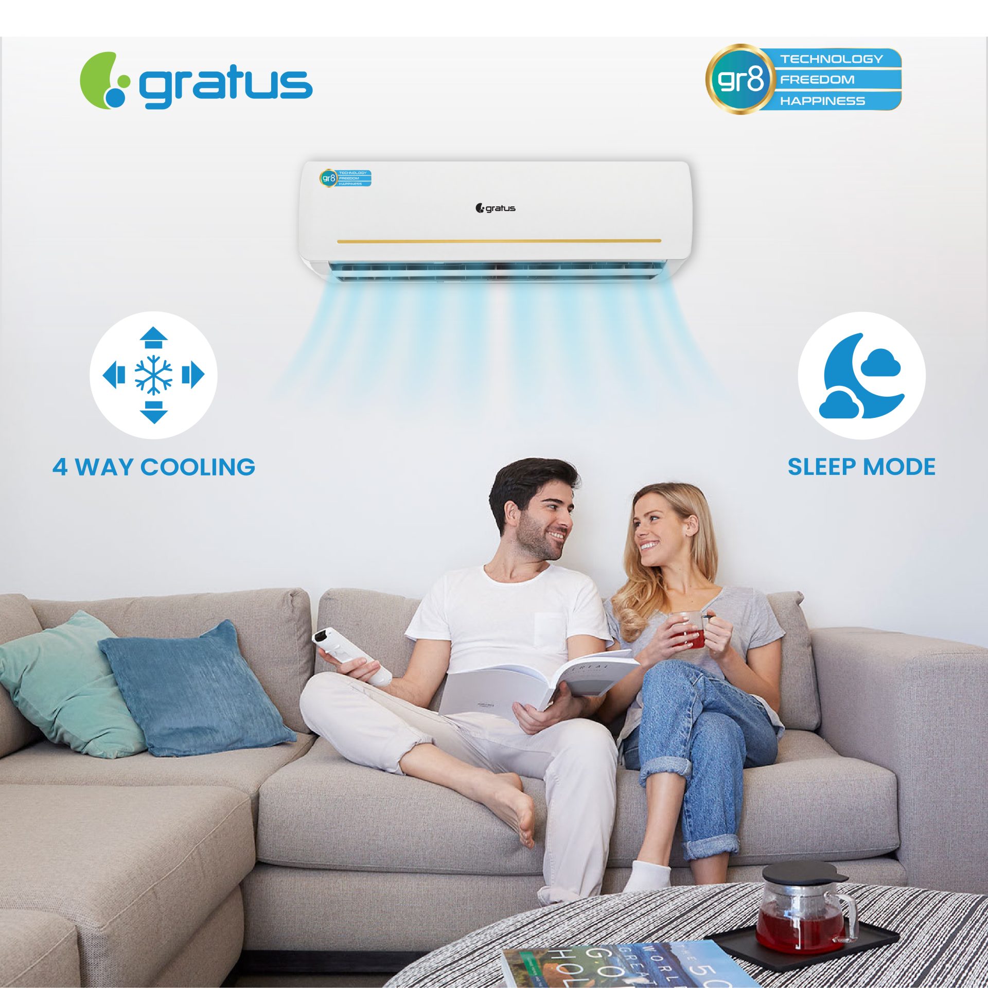 Gratus 1.5 Ton Split Air Conditioner with Heavy-Duty Piston Compressor, R410a GAS, 1-Year Full & 5-Year Compressor Warranty, Model- GSAC18TPC