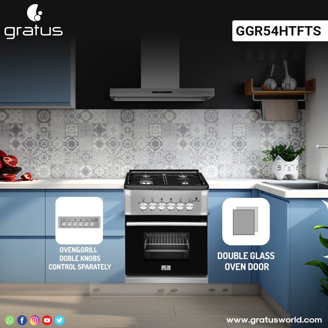 Gratus 50×50 Free Standing Cooker with Two Euro Burners and 2 Hot Plate, Model- GGR54HTFTS