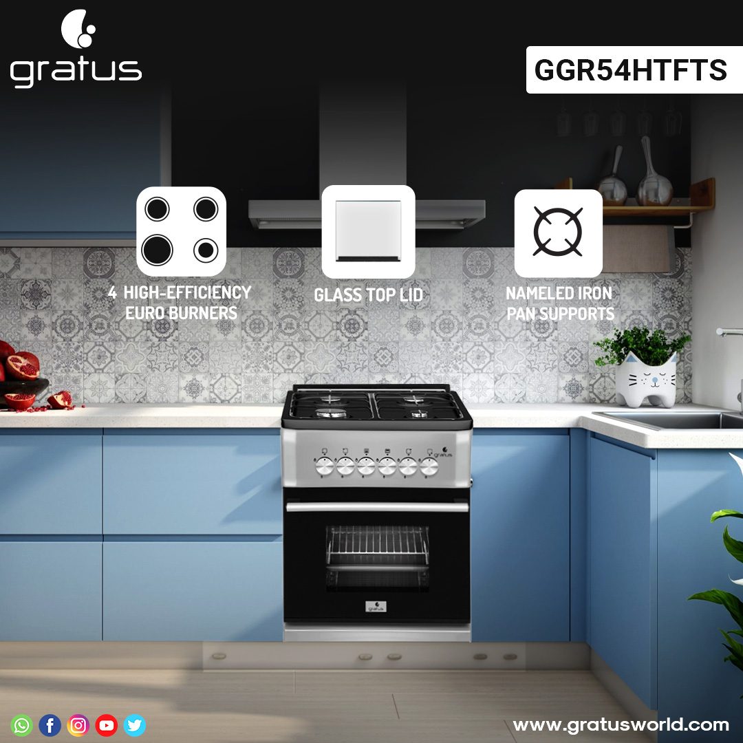 Gratus 50×50 Free Standing Cooker with Two Euro Burners and 2 Hot Plate, Model- GGR54HTFTS