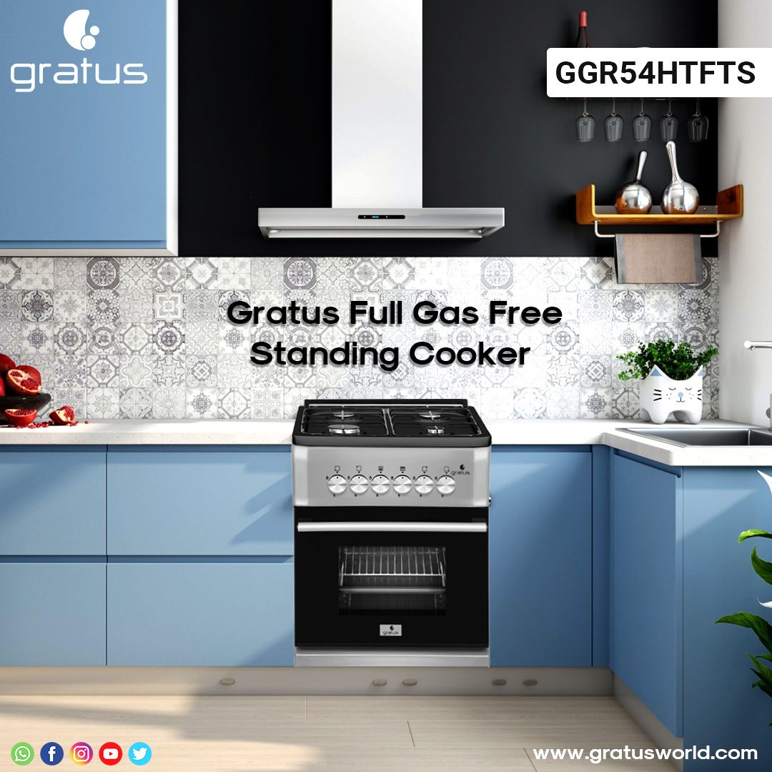 Gratus 50×50 Free Standing Cooker with Two Euro Burners and 2 Hot Plate, Model- GGR54HTFTS