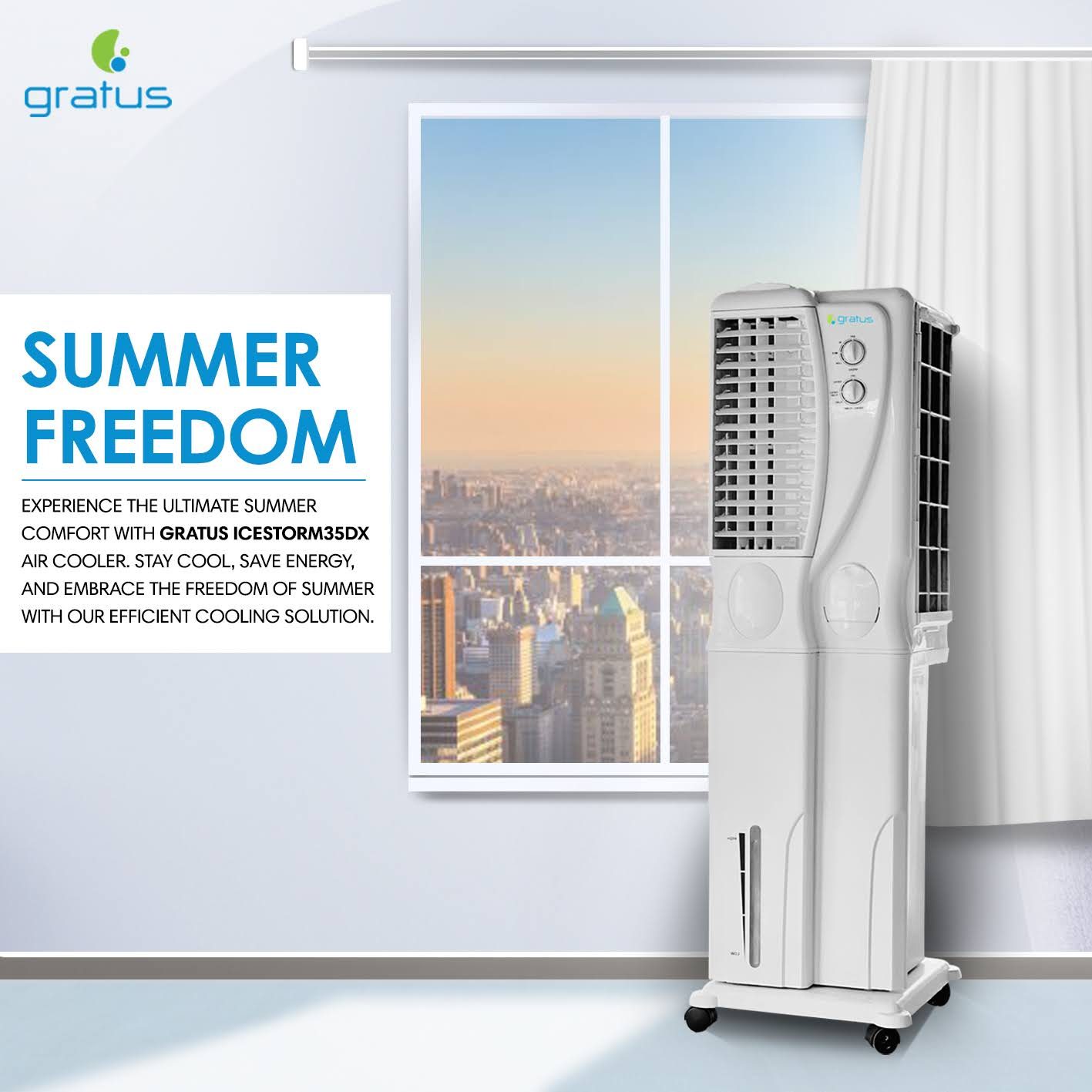 Gratus 35L Icestorm Deluxe Air Cooler with Four Way Air Deflection, Made in India, Model- ICESTORM35DX