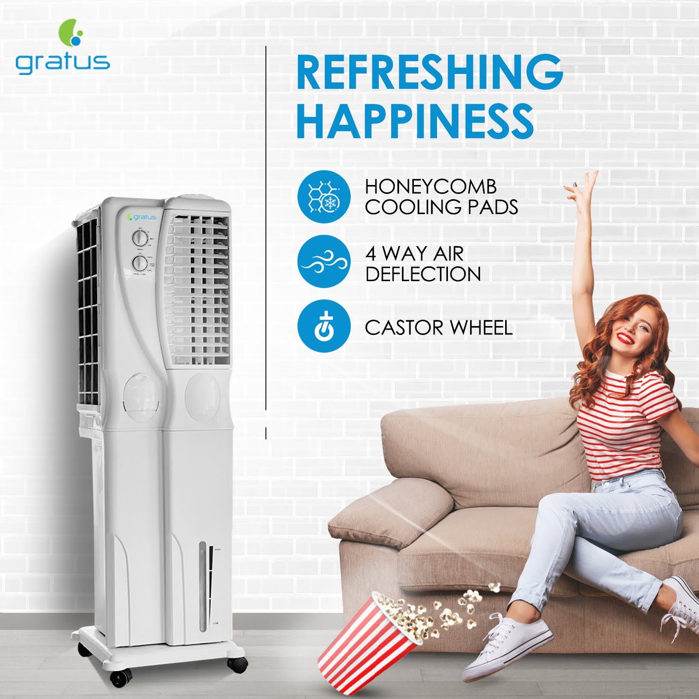 Gratus 35L Icestorm Deluxe Air Cooler with Four Way Air Deflection, Made in India, Model- ICESTORM35DX