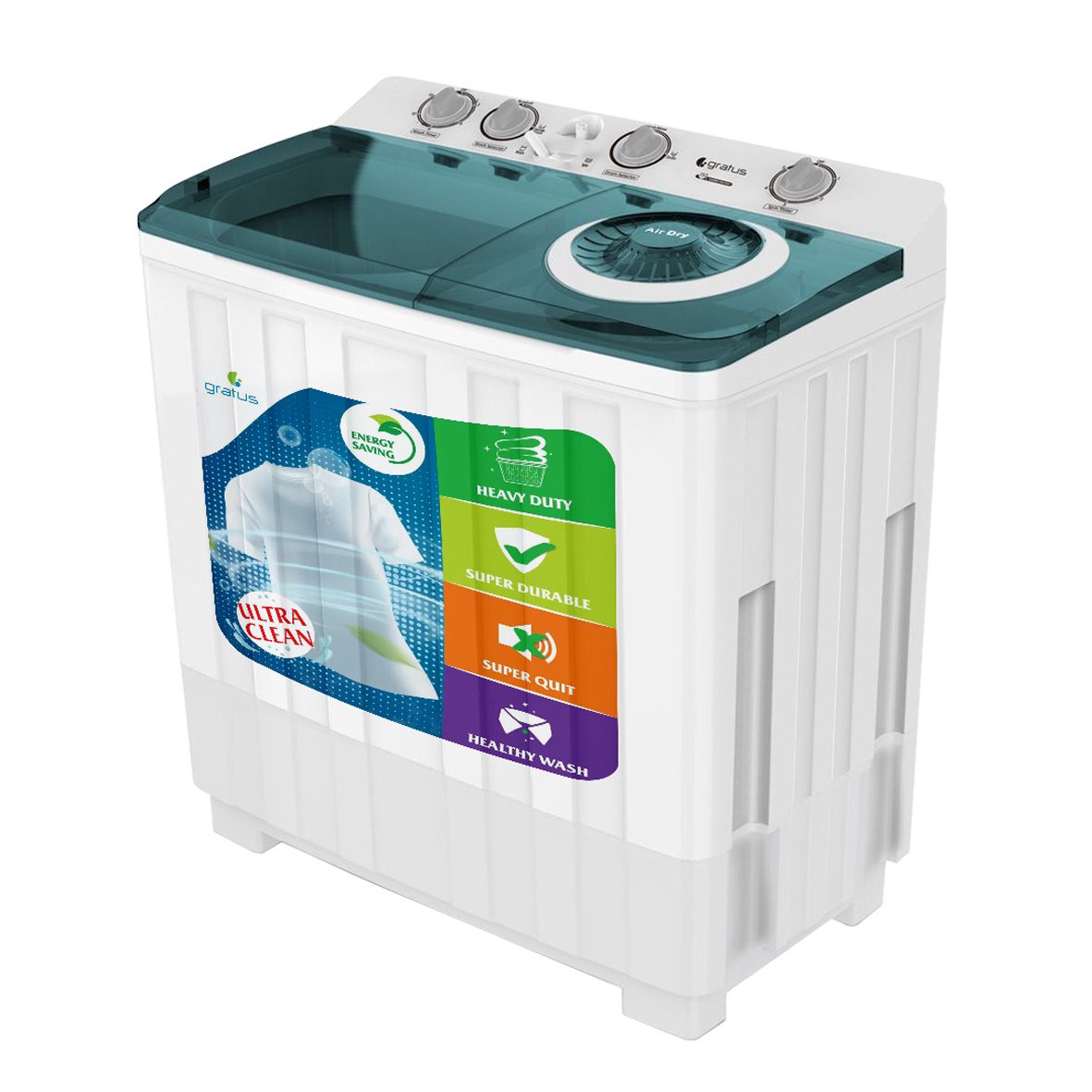 Gratus 15 KG Top Load Semi-Automatic Washing Machine (White), with Lint Filter, Spin-Dry, Model -GSWM15KCDX1