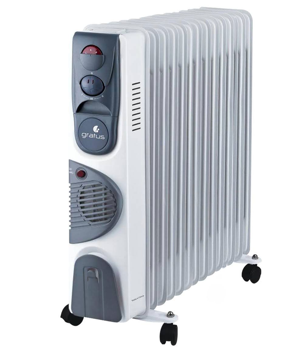 GRATUS 13 FINS OIL HEATER 2900W - With 3 Settings, Turbo Fan, Thermostat control, Tip-Over protection, Pressure tested, 1-year warranty WHITE, Model- GHT1329ATB