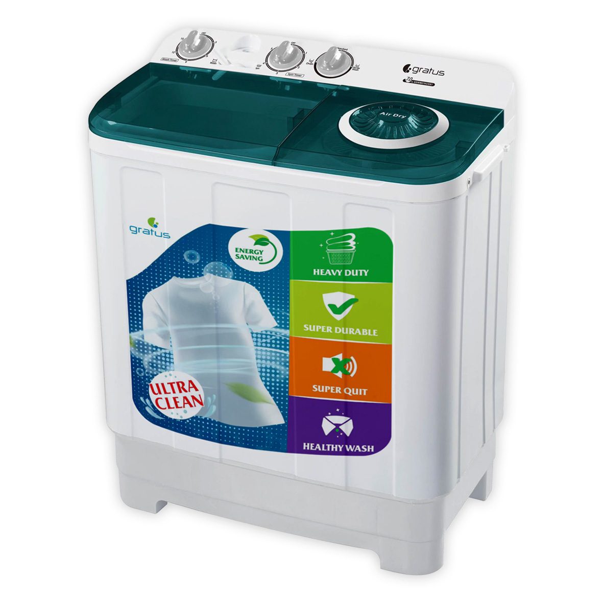Gratus 7 KG Top Load Semi-Automatic Washing Machine (White), with Lint Filter, Spin-Dry, Model -GSWM07KCDX1