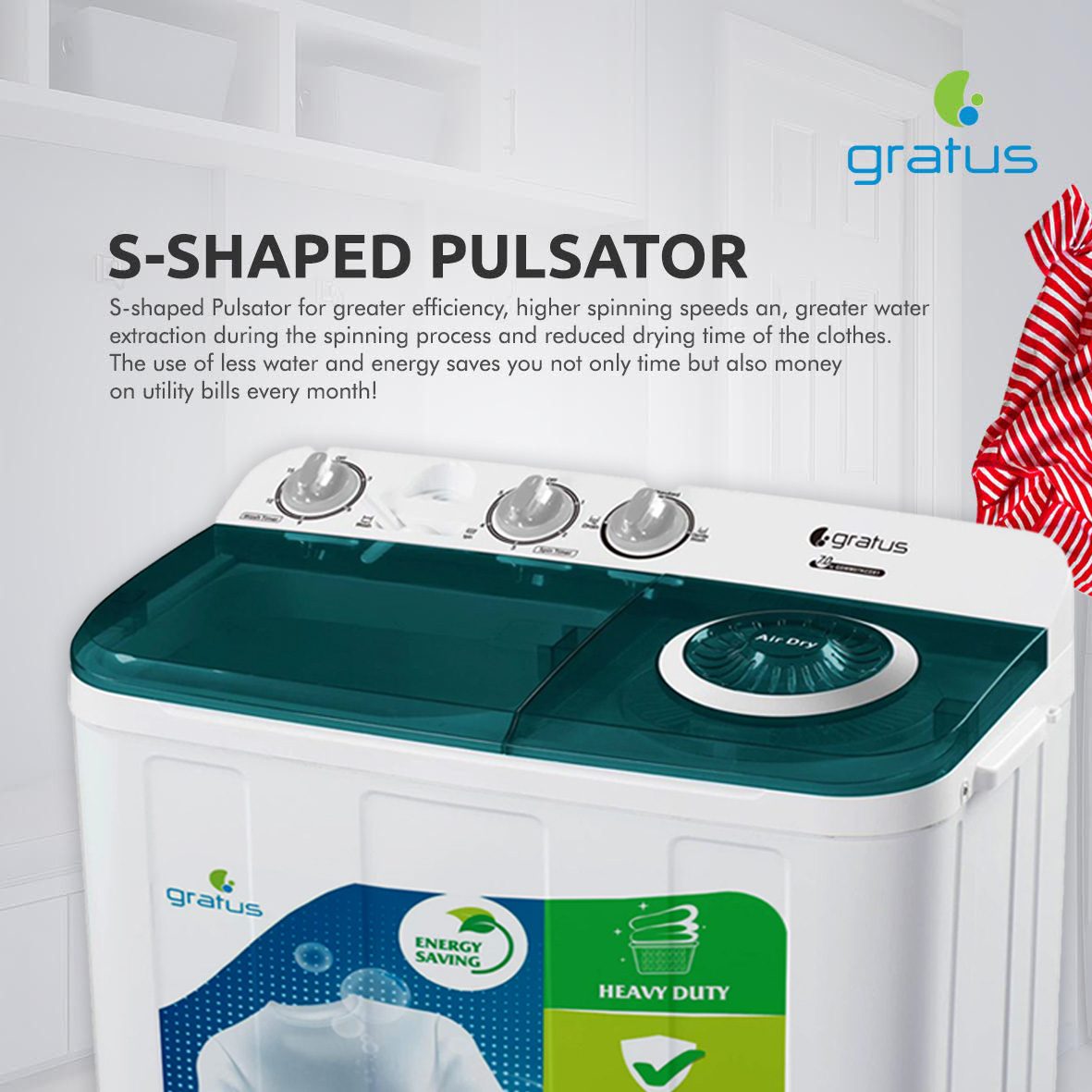 Gratus 7 KG Top Load Semi-Automatic Washing Machine (White), with Lint Filter, Spin-Dry, Model -GSWM07KCDX1