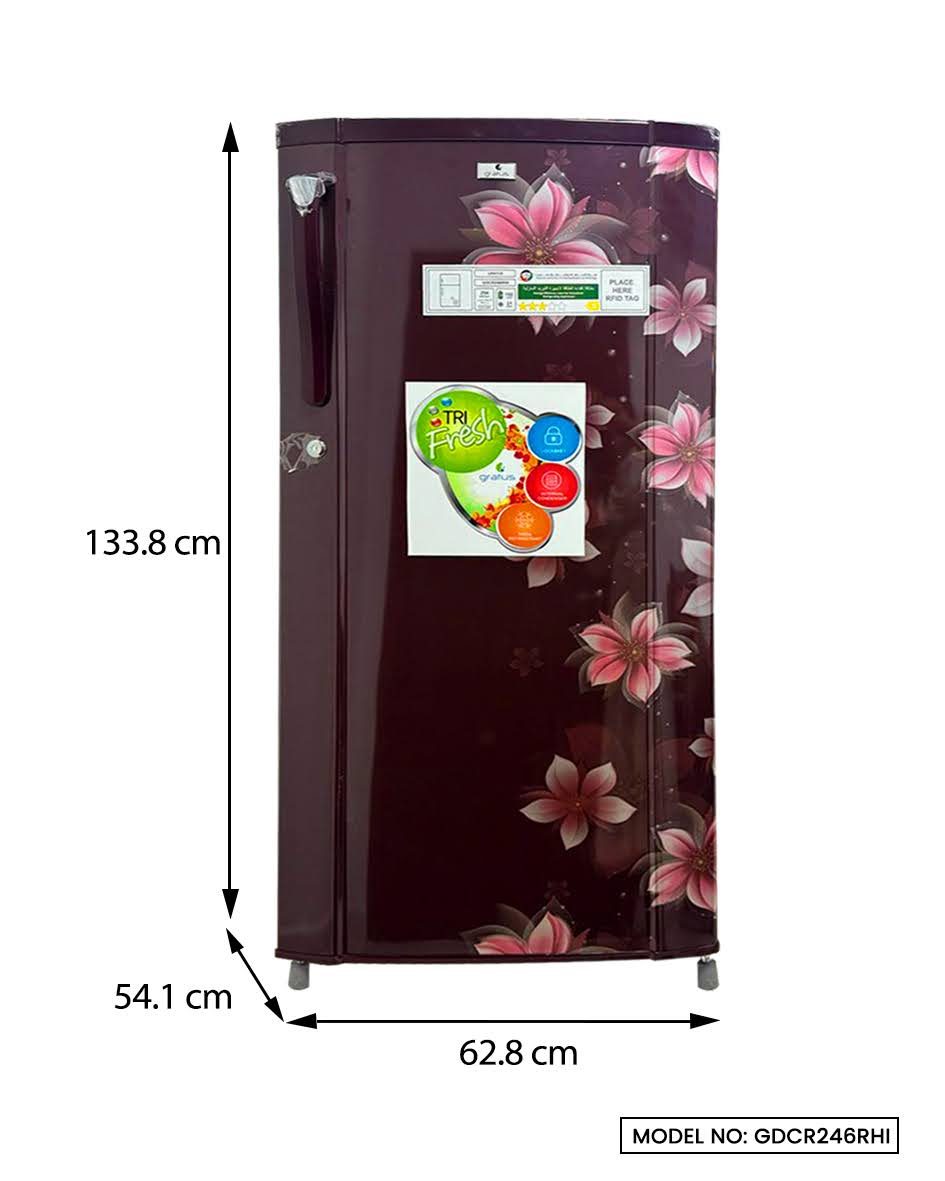 Gratus 246L Single Door Direct Cool Refrigerator (Marine Peony),1 Year Full & 5 Years Compressor Warranty, Model- GDCR246BHI