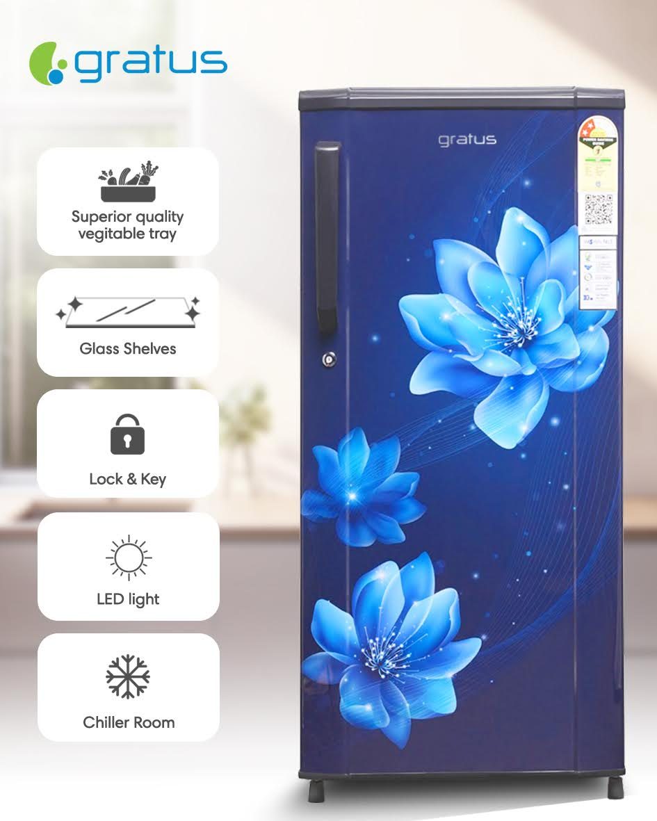 Gratus 246L Single Door Direct Cool Refrigerator (Marine Peony),1 Year Full & 5 Years Compressor Warranty, Model- GDCR246BHI