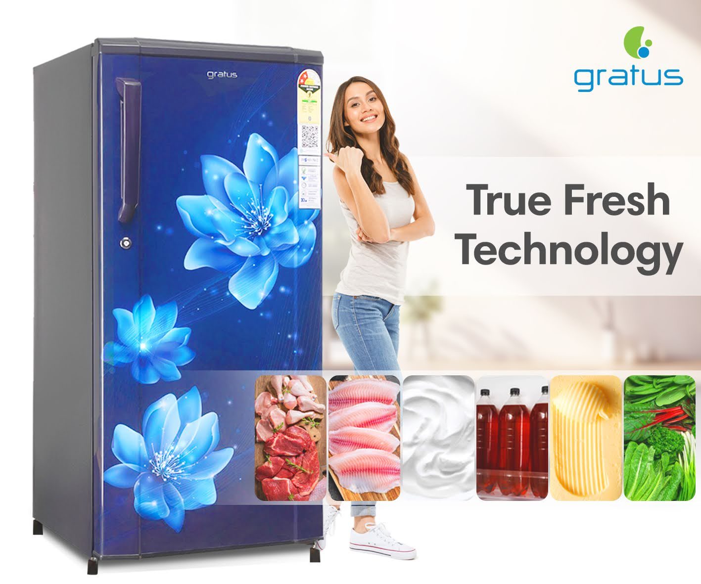 Gratus 246L Single Door Direct Cool Refrigerator (Marine Peony),1 Year Full & 5 Years Compressor Warranty, Model- GDCR246BHI