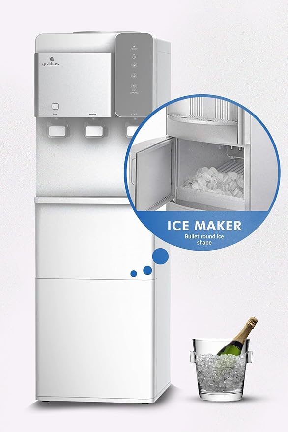 Gratus Water Dispenser Hot, cool & Cold 3 Tap with Ice maker (White), 1 Year Full & 2 Year Compressor Warranty, Model -GWID1100ACR1DX