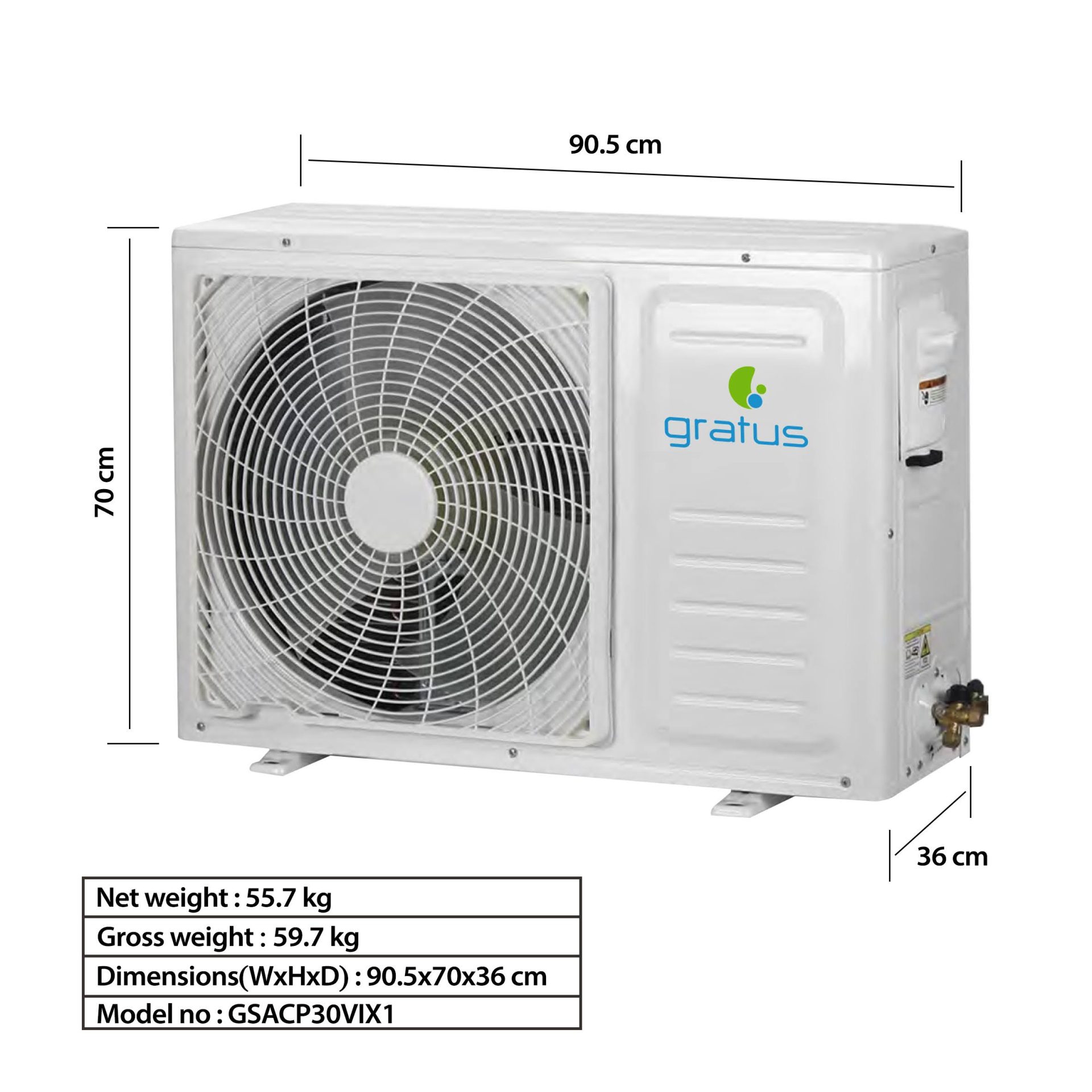 Gratus 30000 BTU 2.5 Ton Split Air Conditioner | Heavy-Duty Piston Compressor | R410A Refrigerant | GSACP30VX1