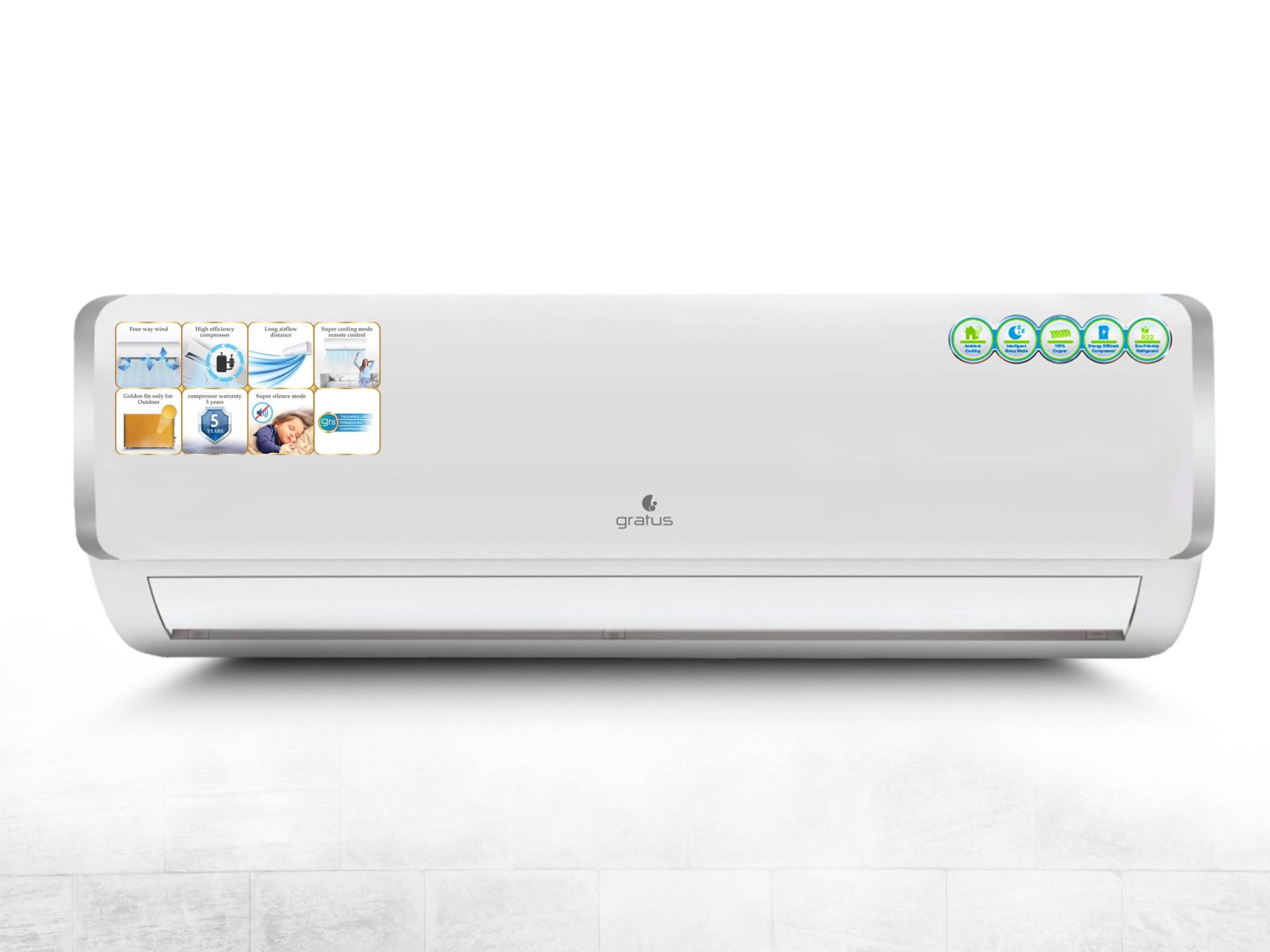 Gratus 1.5 Ton Split Air Conditioner | Heavy-Duty Piston Compressor | R410A Refrigerant | GSACP18VX1