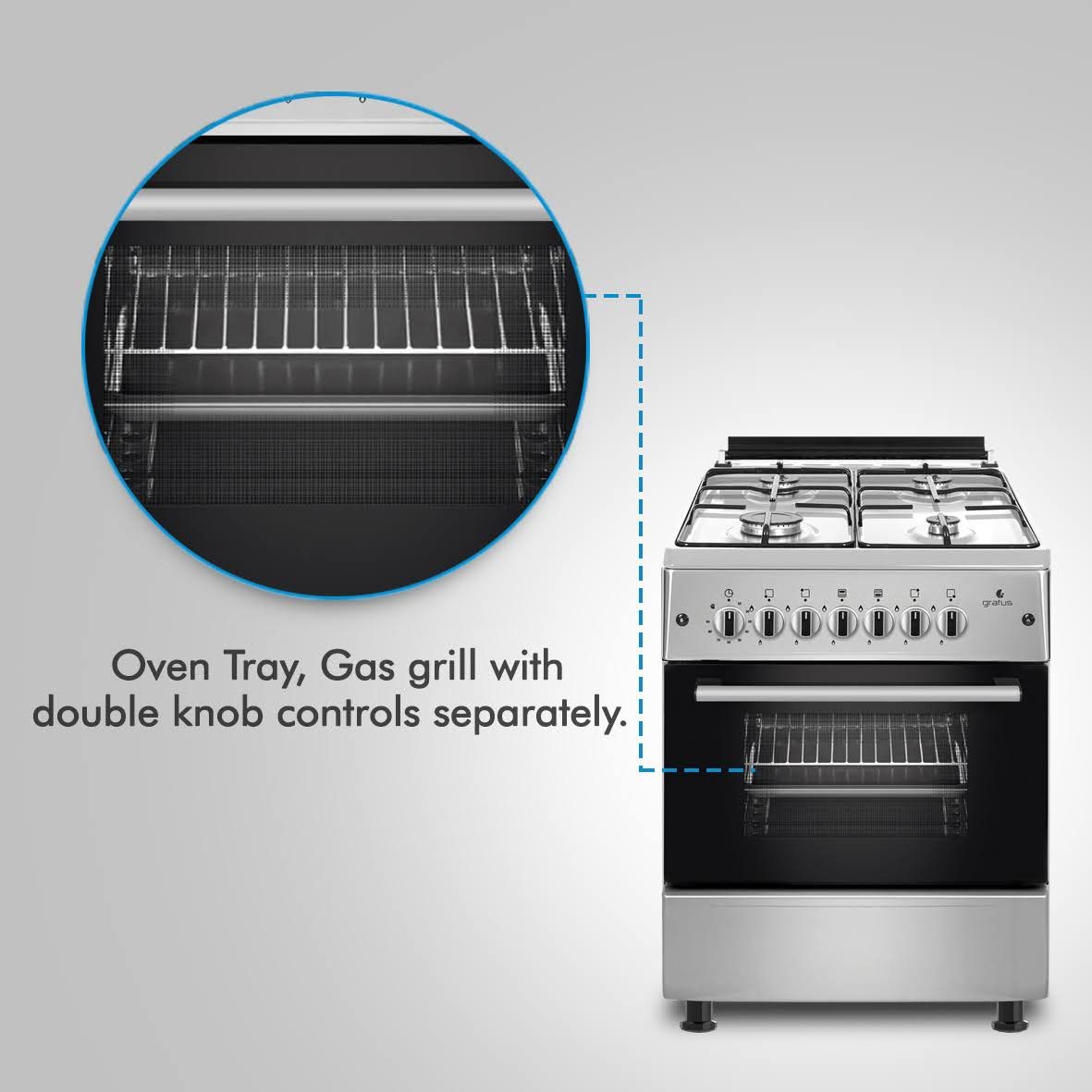 Gratus Bright Series 60 × 60 Full Gas Free Standing Cooker Euro Burners, Model- GGR64FRTS2