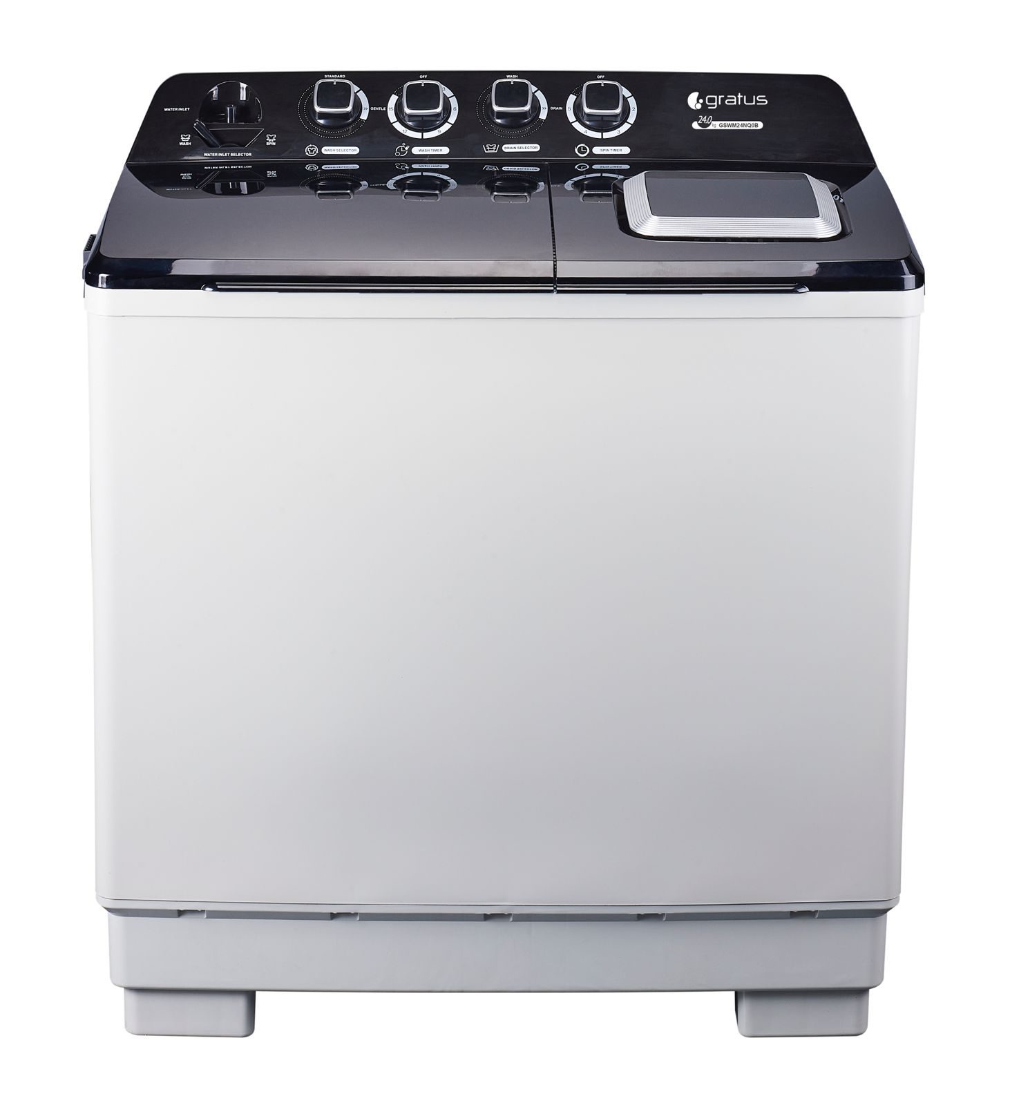 Gratus 24 KG Top Load Semi-Automatic Washing Machine (White/Black), with Lint Filter, Spin-Dry, Model -GSWM24NQ0B