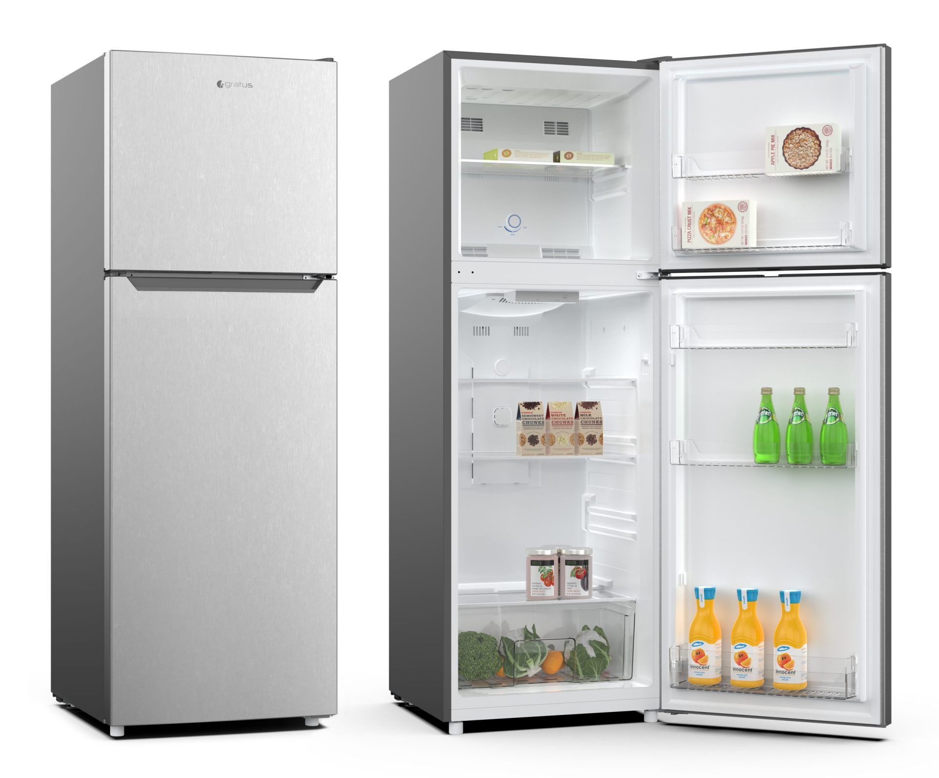 Gratus Top Mount Convertible Frost Free Double Door Refrigerator, with humidity control, Active-C Fresh, Multi-Air Flow, Inox, Model- RF400WVSRICX1