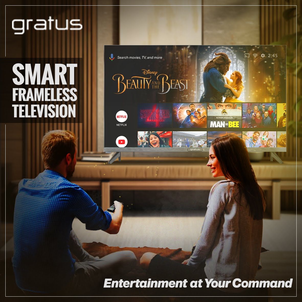 Gratus 100″ QLED Google powered 4K Edgeless UHD SMART TV with ThinQ AI, Quad Core Processor, Dolby Audio, ZBT Panel, Model- LT100QG63QE