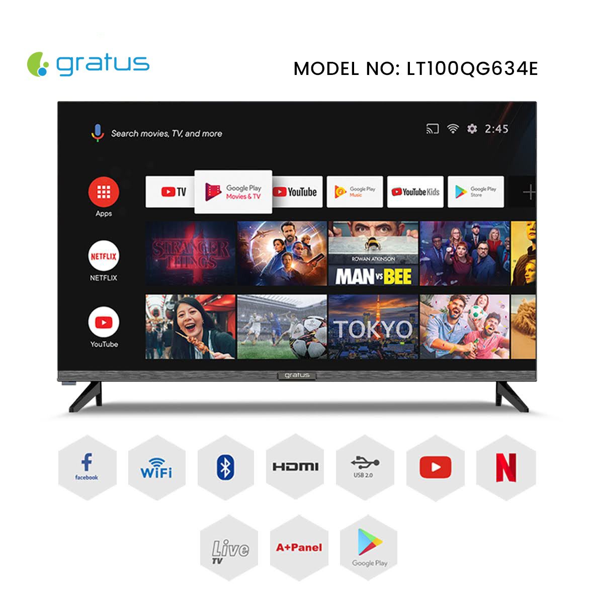 Gratus 100″ QLED WebOS powered 4K Edgeless UHD SMART TV with ThinQ AI, Quad Core Processor, Dolby Audio, ZBT Panel, Model- LT100QW524M