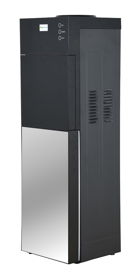 Gratus Glass Door Top Load Floor Standing 3 Tap Water Dispenser With Inbuilt Refrigerator (Glass Panel SILVER & BLACK), Model- GWD507ARDX