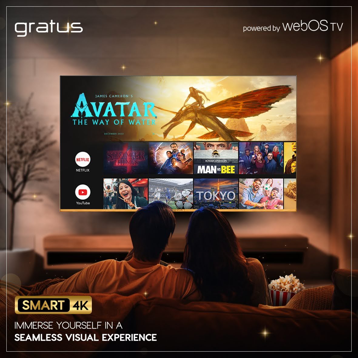 Gratus WebOS powered 4K Edgeless UHD 70" LED SMART TV with ThinQ AI, Quad Core Processor, Dolby Audio, Model- LT70W4K23H
