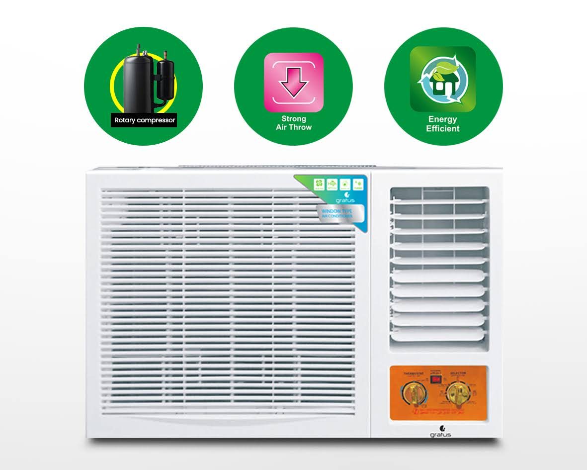 Gratus 1.5 Ton Window Air Conditioner with Heavy-Duty Rotary Compressor & R410A Refrigerant – GWAC185TRS