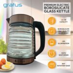 Gratus 1.8L Premium Borosilicate Glass Electric Kettle with 360° Cordless Base, LED Illumination, Auto Shut-Off & Boil Dry Protection – Model GKP3000