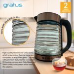 Gratus 1.8L Premium Borosilicate Glass Electric Kettle with 360° Cordless Base, LED Illumination, Auto Shut-Off & Boil Dry Protection – Model GKP3000