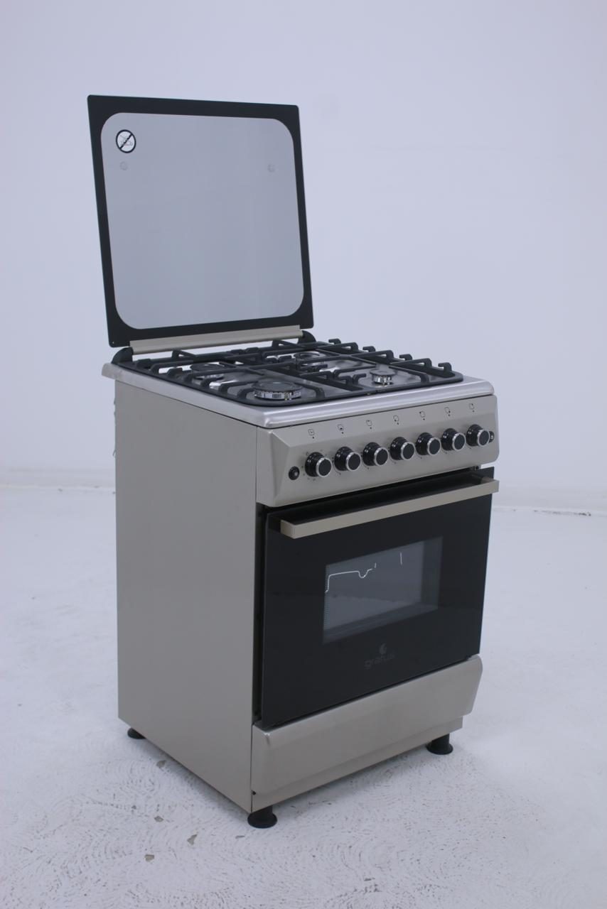 Gratus 60×60 Free Standing Gas Cooker, 4 burners; Turbo Fan, Double safety, Commercial Cast Iron, Model- FCR604KTSS1
