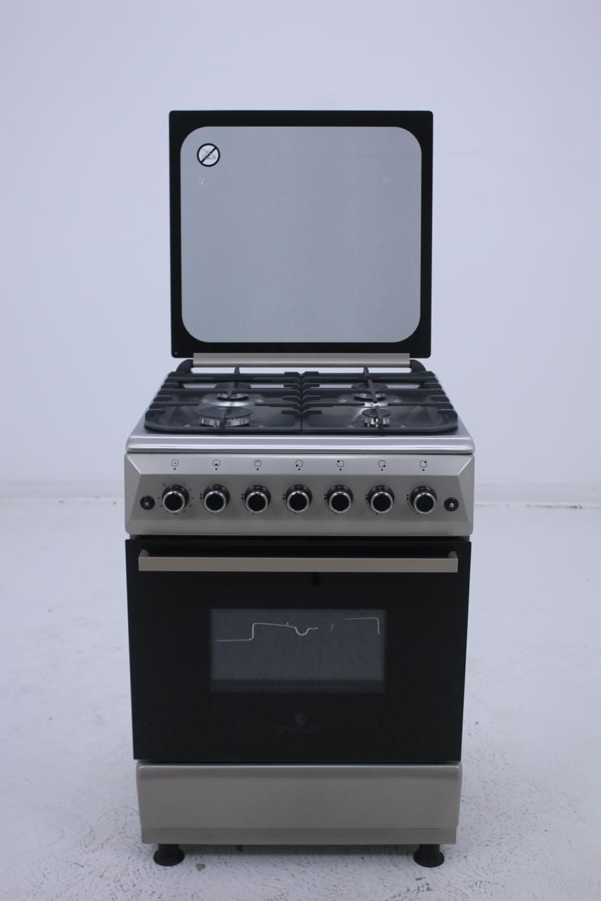 Gratus 60×60 Free Standing Gas Cooker, 4 burners; Turbo Fan, Double safety, Commercial Cast Iron, Model- FCR604KTSS1
