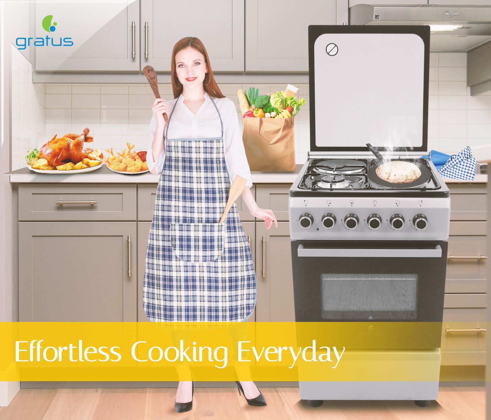 Gratus 50×50 Full Gas Free Standing Cooker with Two Euro Burners and 2 Hot Plate, Model- CRH522KTSS1