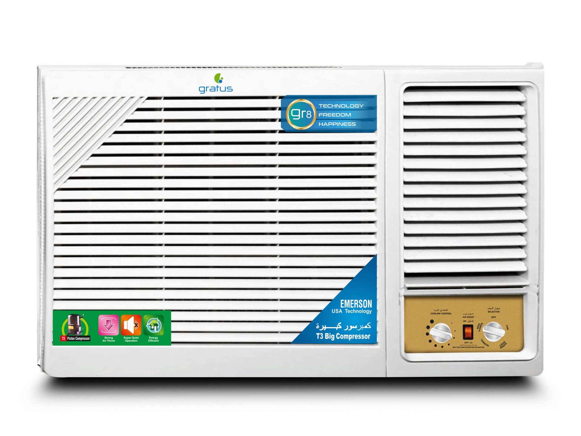 Gratus 1.5 Ton Window Air Conditioner | Heavy-Duty Piston Compressor | R410A Refrigerant | GSACPI18X1