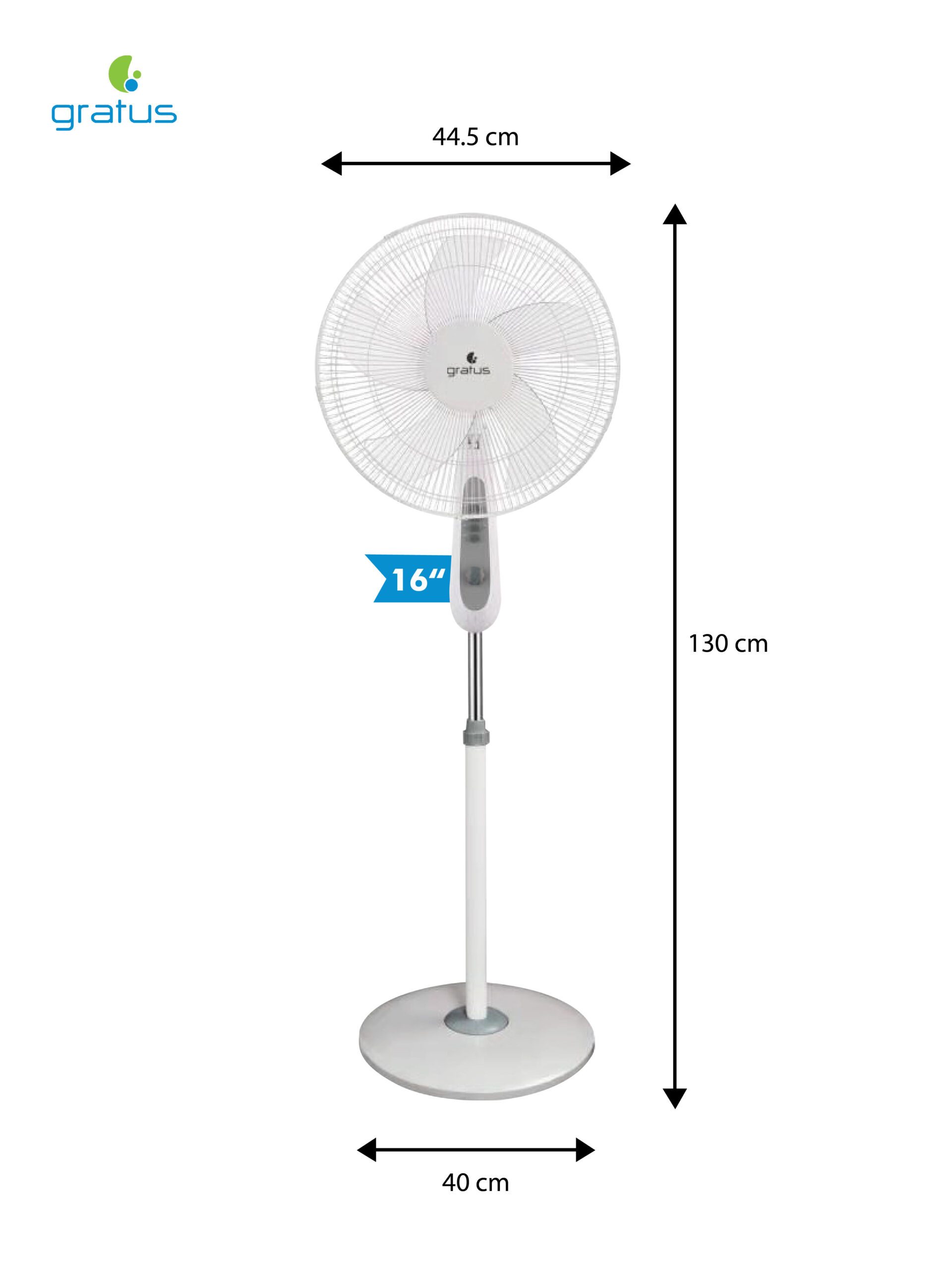 Gratus PEDESTAL 16 INCH STAND FAN, 5 AS BLADES, 45W, 2HRS TIMER, 1-YEAR WARRANTY, Model- GRSF20121HAHC