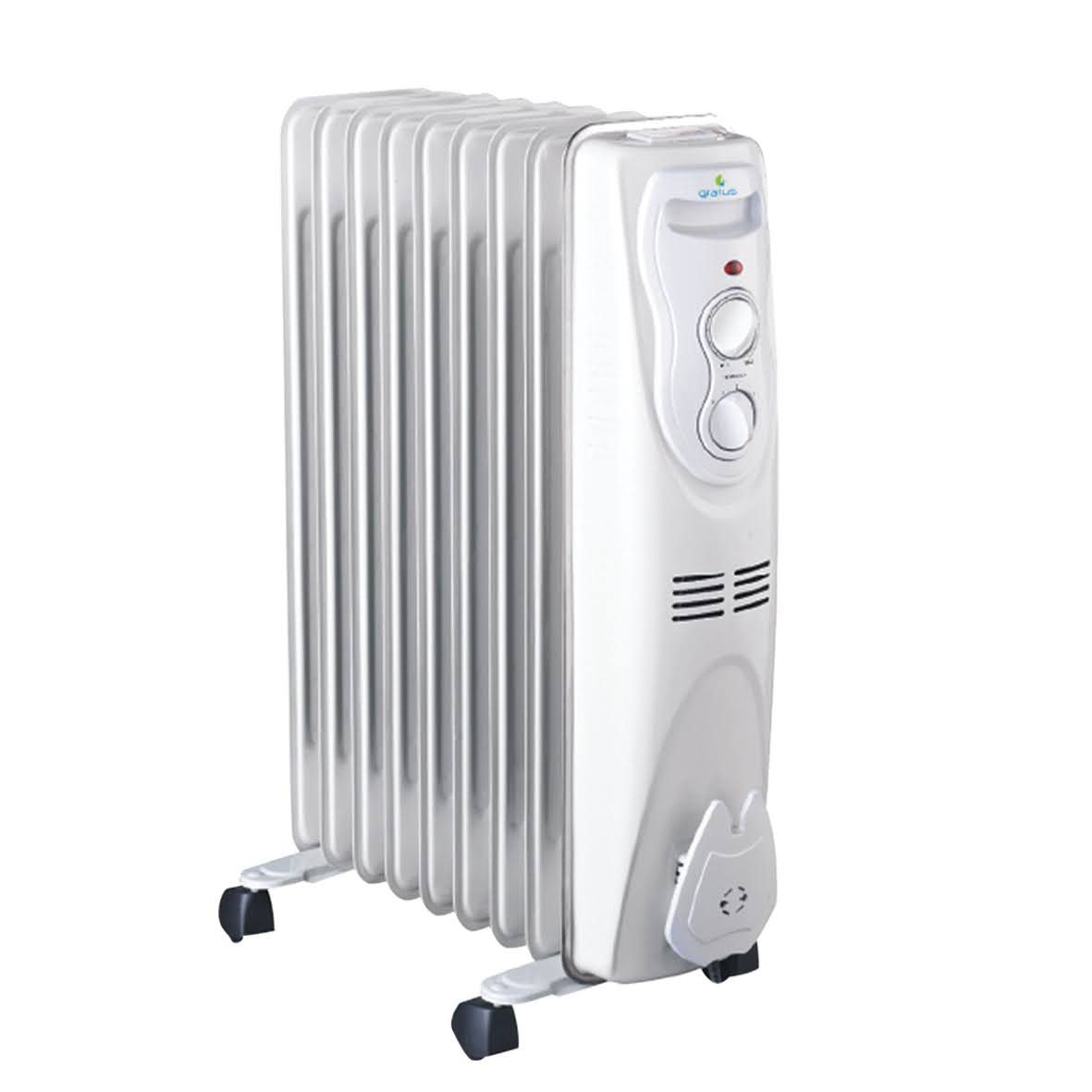 GRATUS 9 FINS OIL HEATER 2000W - With 3 Settings, Thermostat control, Tip Over protection, Pressure tested, 1 year warranty WHITE, Model- GOH0920TC