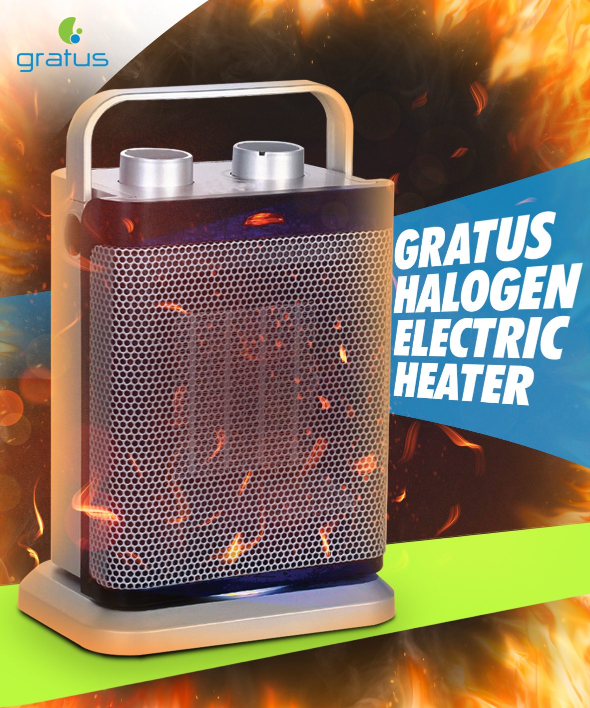 Gratus Electric PTC Fan Heater With 2 Heat settings:1000/1800W, Safety Cut off, PTC Ceramic, Thermostat control, 1 Year Warranty, Model- GPFH1802TC