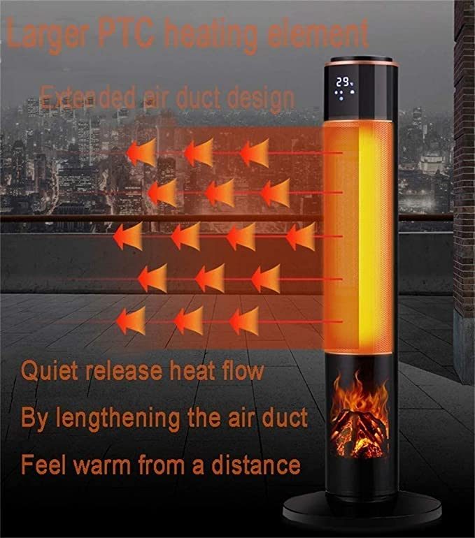 Gratus Tower Heaters 2000W with 3D flame effect, 3 speed settings, LED display, one button operation, Auto cut off, 1 Year warranty, Model- GPFH2002TC