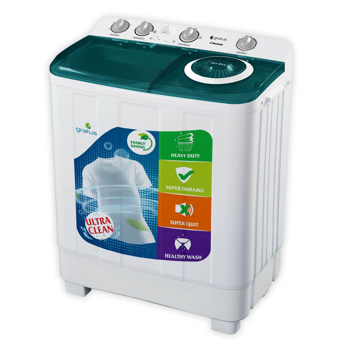 Gratus 12 KG Top Load Semi-Automatic Washing Machine (White), with Lint Filter, Spin-Dry, Model -GSWM12KCDX1