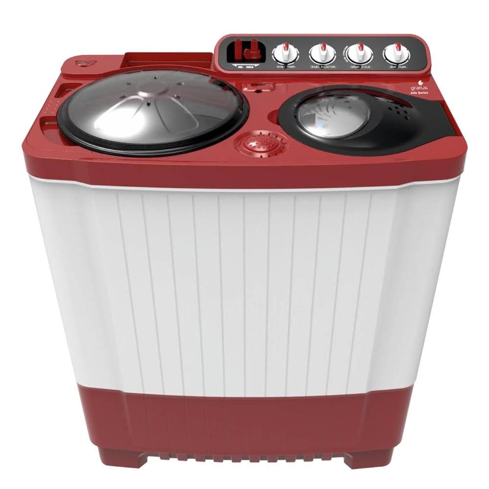 Gratus 10 KG Top Load Semi-Automatic Washing Machine (White/Maroon), with Lint Filter, Spin-Dry, Made in India, Model -GSWM100IVDX