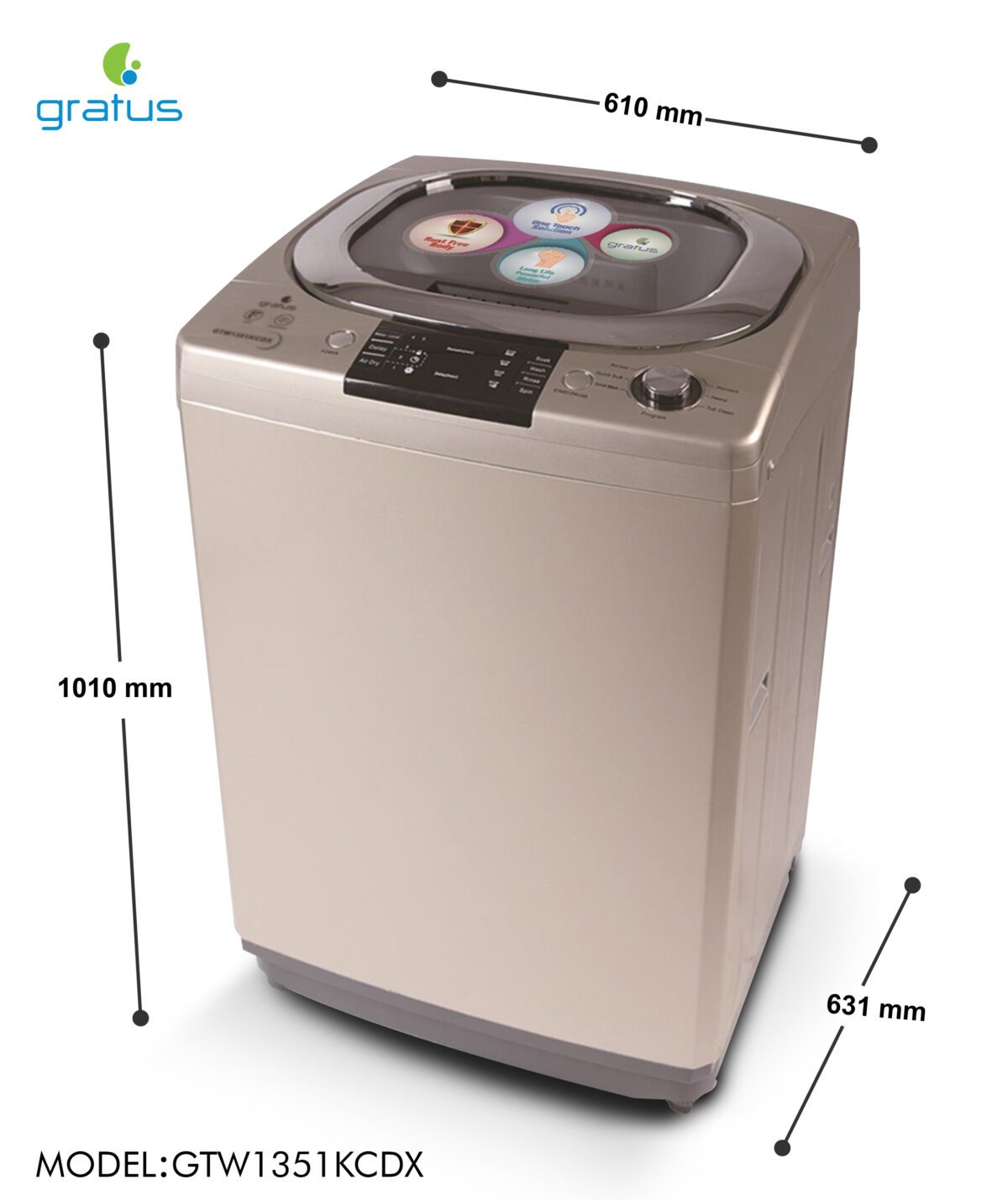 Gratus 13Kg Top Load Washing Machine, Model- GTW1351KCDX